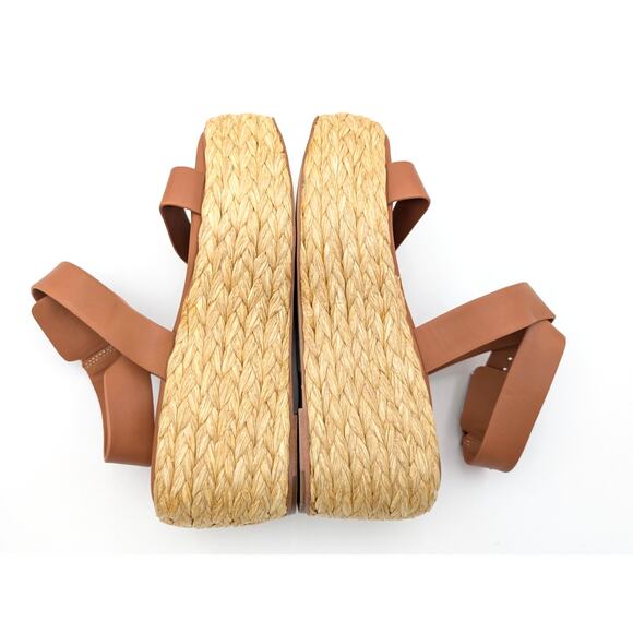 Donna Karan Pure Lalah Ankle Strap Raffia Platform Sandal Brown Size US7M EU37.5 - Picture 5 of 13